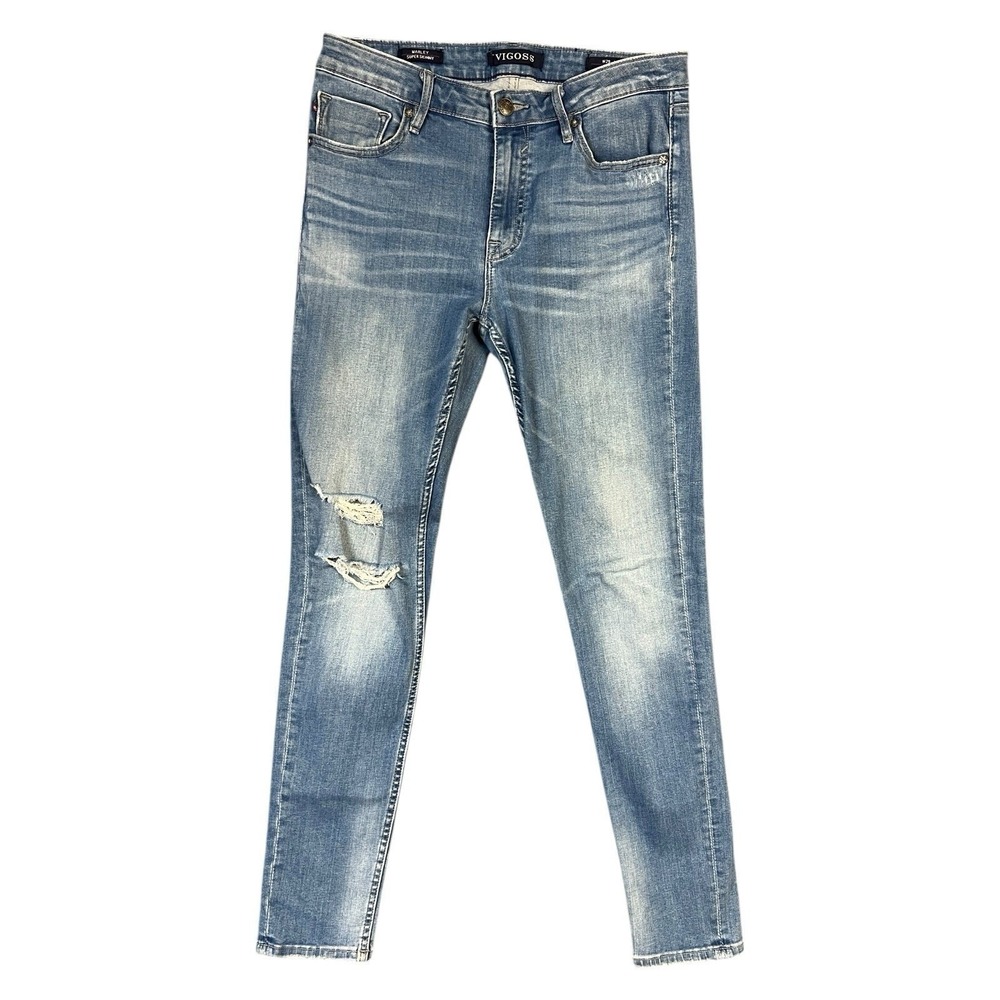 Vigoss Marley Super Skinny Jeans 29 Medium Wash Distressed Ripped Stretch Denim